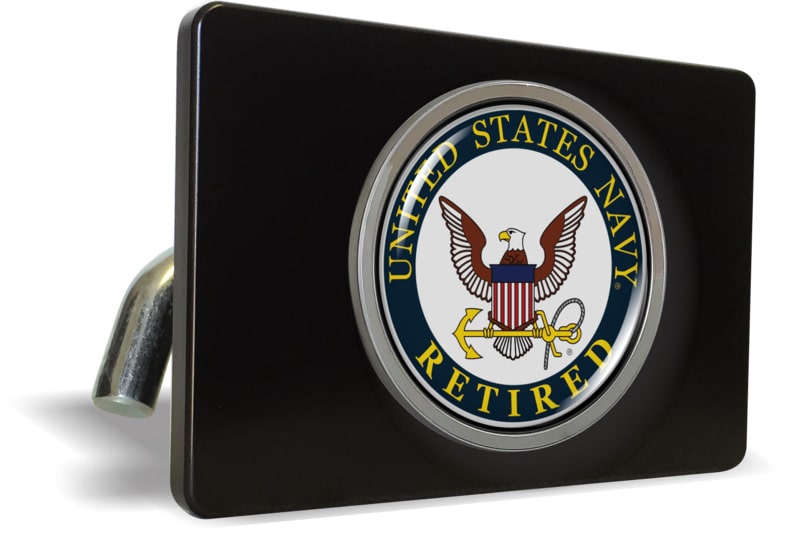 U.S. Navy Retired - Tow Hitch Cover with Chrome Metal Emblem